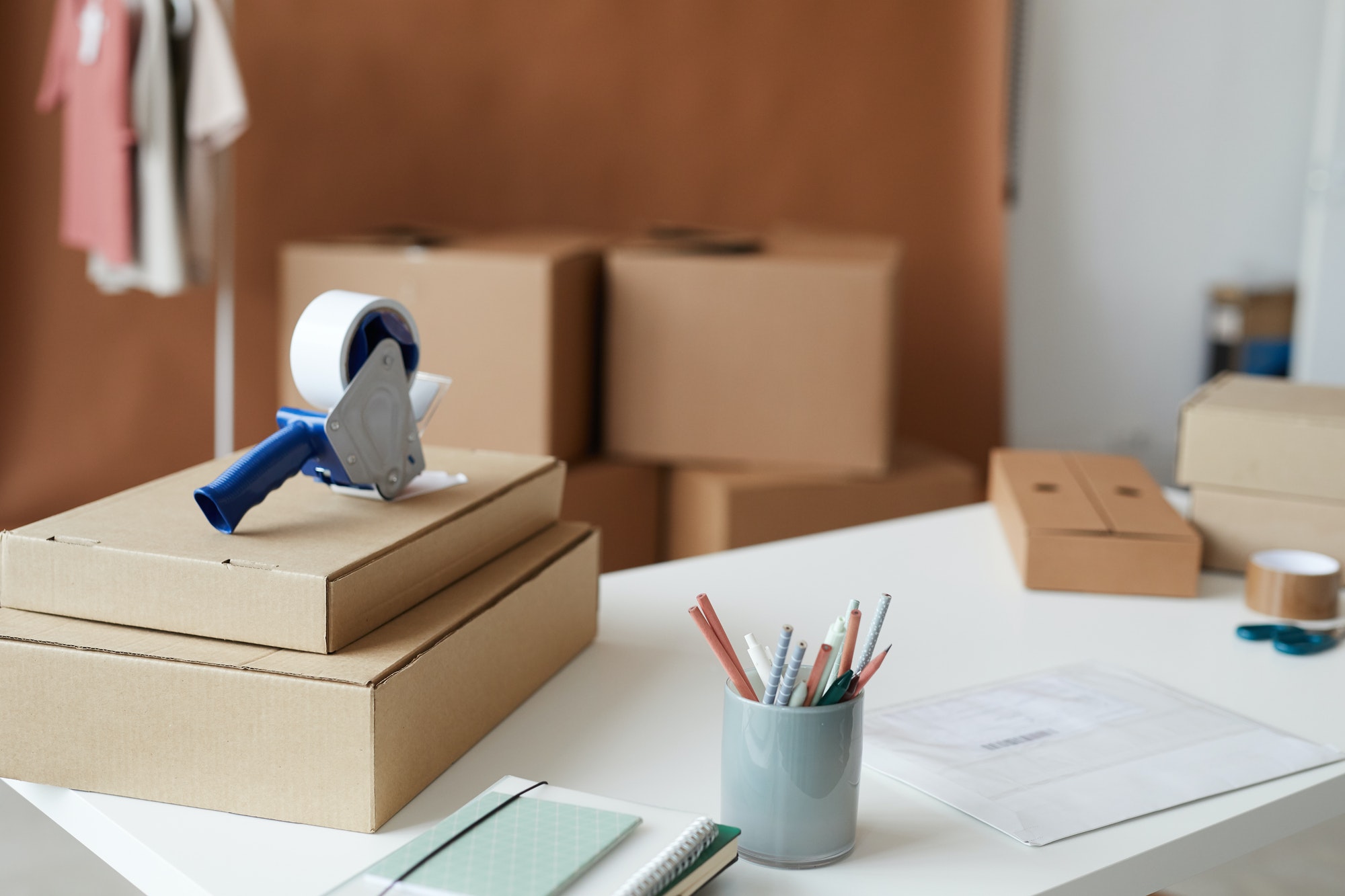 Packages on the table at office